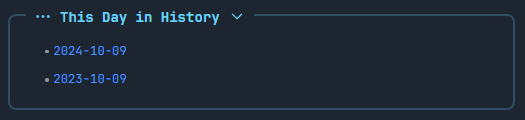Callout listing daily notes created on October 9 in previous years