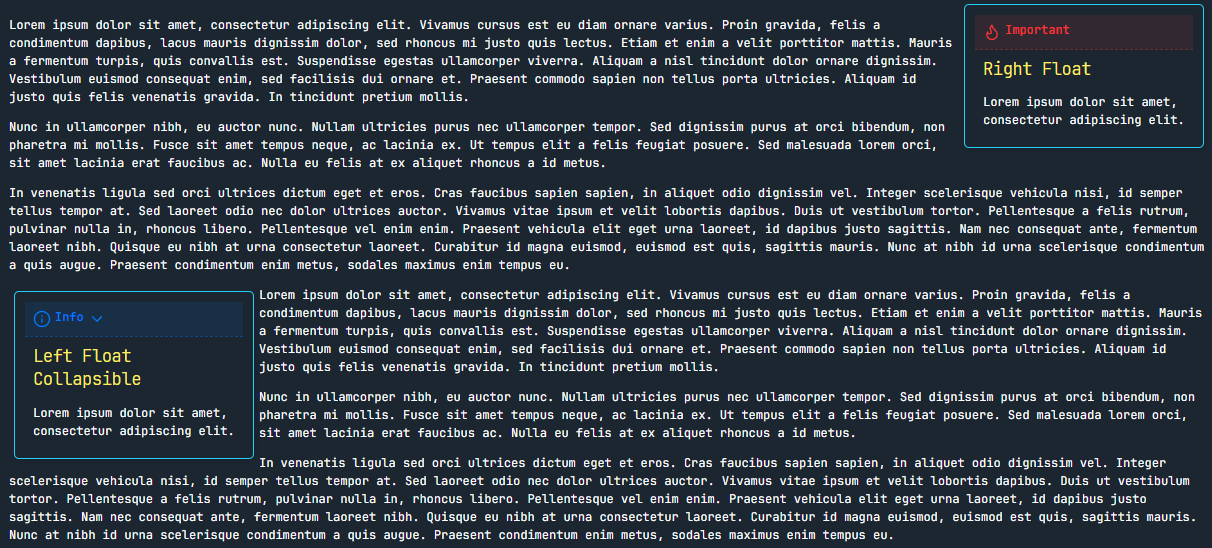 Note text wrapping around a right-floated and a left-floated callout
