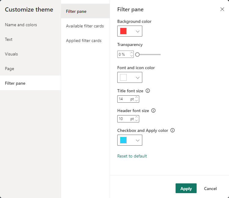 Filter Pane Settings