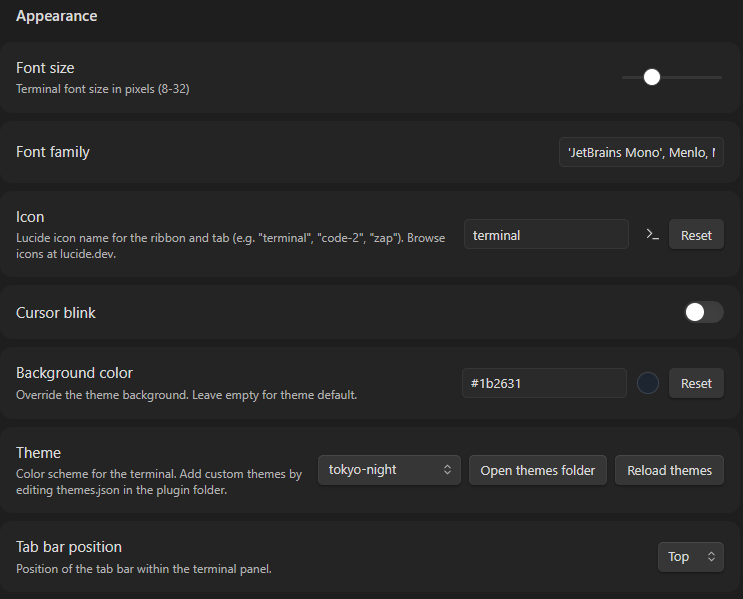 Lean Terminal Appearance Settings