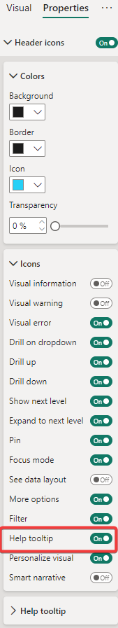 Visual Header Tooltip Settings